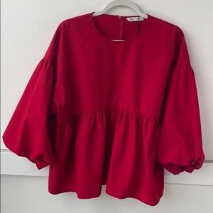 ZARA Puff Sleeve Peplum Blouse